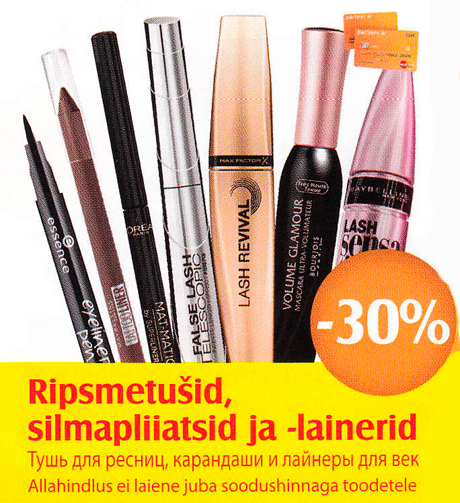 Ripsmetušid, silmapliiatsid ja -lainerid  -30%