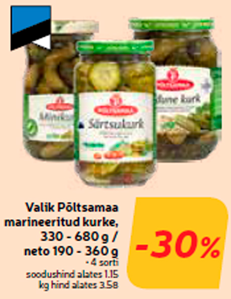 Valik Põltsamaa marineeritud kurke, 330 - 680 g / neto 190 - 360 g  -30%
