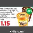 Allahindlus - VAU KOOREJÄÄTIS 0,5L šokolaadi 240g /kg 4.79/,
sidrunimaitseline laimitükkidega 245g 