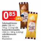 Allahindlus - Šokolaadi-koore-
jäätis (200 ml /
110 g, 7,73/kg) või
banaanikoorejäätis
(200 ml / 100 g, 8,50/kg)
vahvlikoonuses
Balbiino