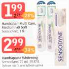 Hambahari Multi Care, Medium või Soft Sensodune, 1 tk -1,99€; Hambapasta Whitening Sensodune, 75 ml - 2,99€