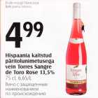 Hispaania kaitstud päritolunimetusega vein Torres Sangre de Toro Rose 13,5%, 75 cl