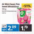 Allahindlus - SOODUSHINNAD
SÄÄSTUKAARDIGA
Air Wick Classic Pink 
Sweet lõhnaküünal  
105 g