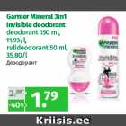 Allahindlus - Garnier Mineral 3in1
Invisible deodorant