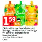 Allahindlus - Ökoloogiline mango-apelsinismuuti datlitega, pirni-kiivismuuti spirulinaga või aprikoosi-ananassismuuti linaseemnetega