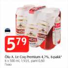 Õlu A. Le Coq Premium 4,7%, 6-pakk*