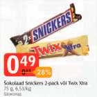 Allahindlus - šokolaad Snickers 2-pack või Twix Xtra, 75 g