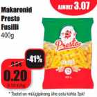 Allahindlus - Makaronid
Presto
Fusilli
400g