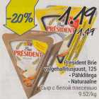 Allahindlus - President Brie valgehallitusjuust, 125 g