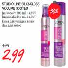 Allahindlus - STUDIO LINE SILK&GLOSS
VOLUME TOOTED
Juuksevaht 
Juukselakk