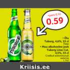 Allahindlus - • Õlu
Tuborg, 4,6%, 33 c • Muu alkohoolne jook
 Tuborg Lime Cut,
 4,5%, 33 cl