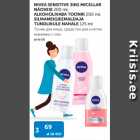 NIVEA SENSITIVE 3IN1 MICELLAR NÄOVESI 200 ml, ALKOHOLIVABA TOONIK 200 ml, SILMAMEIGIEEMALDAJA TUNDLIKULE NAHALE 125 ml