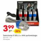 Allahindlus - Taskulamp 9 LED, 3 x AAA patareidega Kenner