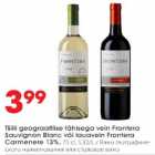 Allahindlus - Tšilli geograafilise tähisega vein Frontera Sauvignoon Blanc või lauavein Frontera Carmenere 13%, 075 cl