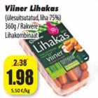 Allahindlus - Viiner Lihakas
(ülesuitsutatud, liha 75%)
360g / Rakvere
Lihakombinaat