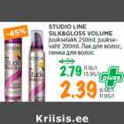 Allahindlus - STUDIO LINE
SILK&GLOSS VOLUME
juukselakk 250ml, juuksevaht
200ml.