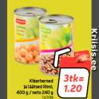 Kikerherned
ja läätsed Rimi,
400 g / neto 240 g