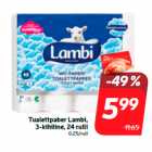 Tualettpaber Lambi,
3-kihiline, 24 rulli