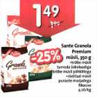 Sante Granola Рrеmium müsli, 350 g *krõbe müsli *tumega šokolaadiga *krõbe müsli pähklitega *rõstitud müsli punaste marjadega