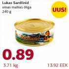 Allahindlus - Lukas Sardiinid omas mahlas õliga 240 g