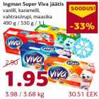 Allahindlus - Ingman Super Viva jäätis vanilli, karamelli, vahtrasiirupi, maasika 490 g / 530 g / 1 L