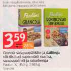 Granola sarapuupähklite ja datlitega või röstitud supermüsli vaarika, sarapuupähkli ja rabarberiga