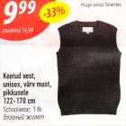 Kootud vest, unisex, värv must, pikkusele 122 - 170 cm