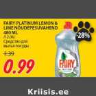 FAIRY PLATINUM LEMON &
LIME NÕUDEPESUVAHEND
480 ML