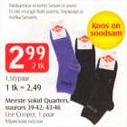 Allahindlus - Meeste sokid Quarters, suurus 39-42; 43-46
Lee Cooper, 1 paar