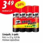 Liimipulk, 4-pakk
Pritt, 4 x 22 g, 0,87/tk