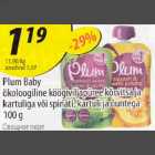 Allahindlus - Plum Baby ökoloogiline köögiviljapüree kõrvitsa ja kartuliga või spinati, kartuli ja õuntega 100g