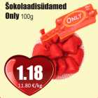 Allahindlus - Šokolaadisüdamed Only 100 g