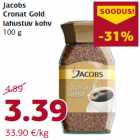 Allahindlus - Jacobs
Cronat Gold
lahustuv kohv
100 g