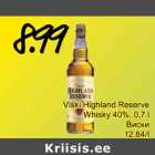 Allahindlus - Viski Highland Reserve
Whisky 40%, 0,7 l