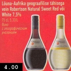 Lõuna-Aafrika  geograafilise tähisega vein Roberetson Natutal Sweet Red või White