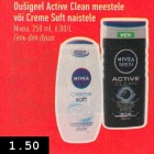 Allahindlus - Dušigeel Active Clean meestele või Creme Soft naistele Nivea, 250 ml