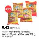 Allahindlus - Manni makaronid Spiraalid, Vedrud,Vigurid või Sarveke 400 g