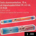 Allahindlus - Smile alumiiniumfoolium, 10 m, või küpsetuspaberilehed 38 x 43 cm, 24 tk/pk