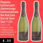 Allahindlus - Hispaania kaitstud päritolunimetusega kvaliteetvahuvein Bon Aval Cava Brut või Semi-Seco 11,5%