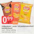 Grillpeekoni-*, soola-* või juustumaitselised kartulikrõpsud Lay's, 150 g