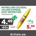 Allahindlus - MAYBELLINE COLOSSAL
VOLUME EXPRESS
MUST RIPSMETUŠŠ