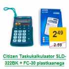 Allahindlus - Citizen Taskukalkulaator SLD-322BK + FC-30 plastkaanega