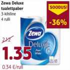 Allahindlus - Zewa Deluxe
tualettpaber
3-kihiline
4 rulli