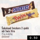 Šokolaad Snickers või Twix Xtra