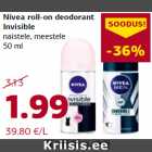 Allahindlus - Nivea roll-on deodorant
Invisible