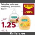 Allahindlus - Palmolive vedelseep
milk&honey, almond milk
300 ml