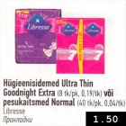 Hügieenisidemed Ultra Thin Goodnight Extra (8tk/pk) või pesukaitsmed Normal (40 tk/pk)