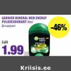 Allahindlus - GARNIER MINERAL MEN ENERGY
PULKDEODORANT 