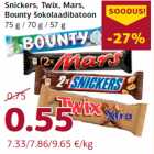 Snickers, Twix, Mars,
Bounty šokolaadibatoon