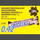 SNICKERS PIIMAŠOKOLAAD NOUGATIKREEMI, KARAMELLITÄIDISEGA JA MAAPÄHKLITEGA 75g